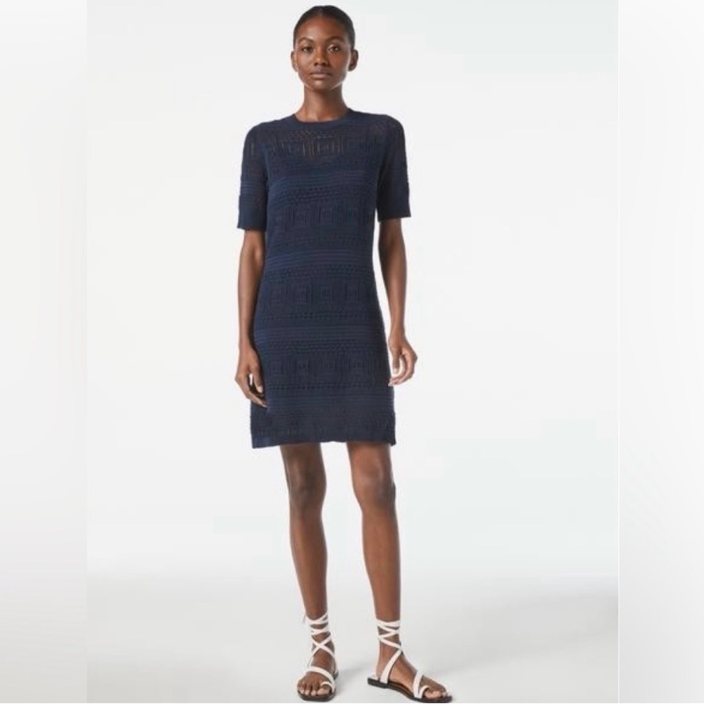 Frame Denim Navy Short-Sleeve Open Knit Mini Dress